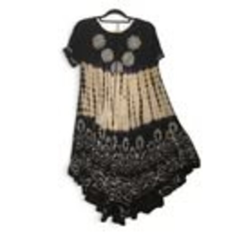 Tie-Dye Embroidered Boho Midi Dress One Size Short Sleeve